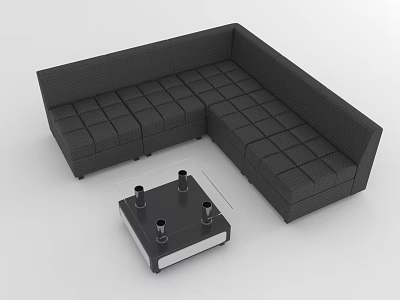 Modern Black Sectional Sofa With Woven Texture And Side Table Decorative Elements 3d model