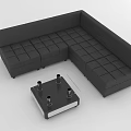 Modern Black Sectional Sofa With Woven Texture And Side Table Decorative Elements