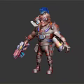 Mechanical Warrior 3D Character With Blue Helmet Red Armor And Tech Weapons