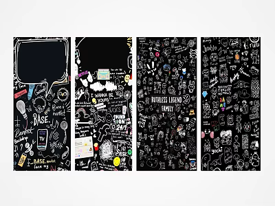 Creative Hand Drawn Graphics With Doodles Icons And Text On Black Background 3d model