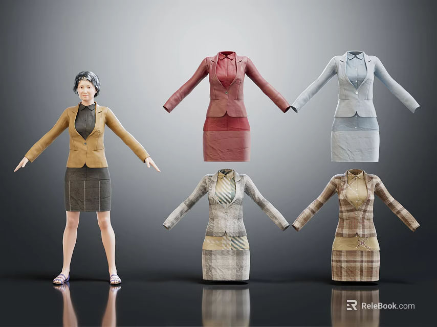 Women's Professional Suits Collection With Different Styles And Female Model 3d model 
