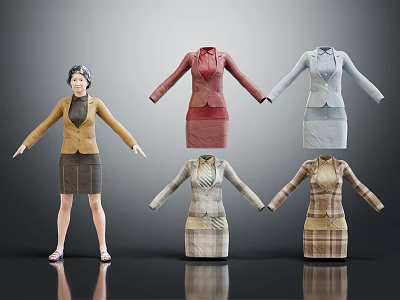 Women's Professional Suits Collection With Different Styles And Female Model 3d model