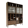 Wooden Bookshelf With Glass Doors Multiple Shelves Drawers And Decorative Items