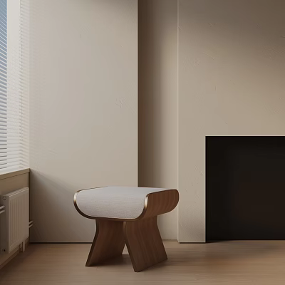Modern Side Table With Curved Wooden Legs And Light Upholstered Top In Living Area Interior 3d model