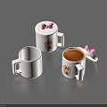 White Ceramic Mugs With Cartoon Character Pink Bow Decorations Open Lid And Coffee