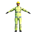 Worker in Yellow Safety Suit and Hard Hat Standing with Arms Outstretched