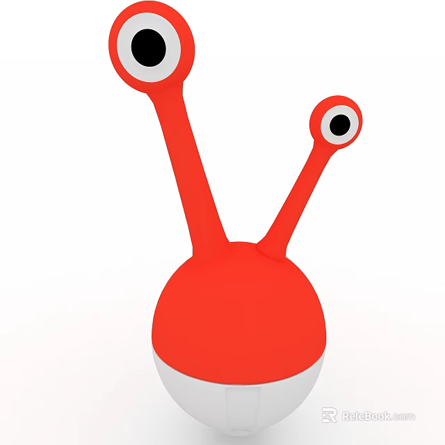 Red Doll with Long Red Antennas Big Black and White Eyes and Round Body 3d model 