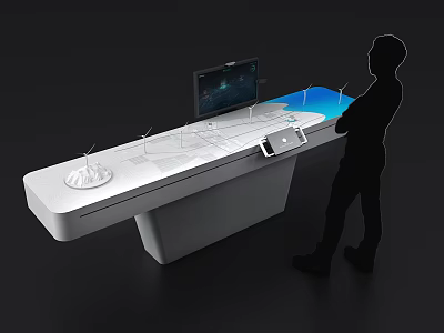 Interactive Display Table With Monitor Windmill Models And Tablet For Tech Demonstration 3d model