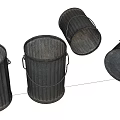 Industrial Equipment Metal Buckets With Corrugated Design And Yellow Warning Sign