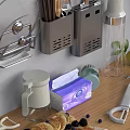 Wall Mounted Kitchenware Set With Knife Block Chopstick Holder Blender And Coffee Maker On Countertop 3d model