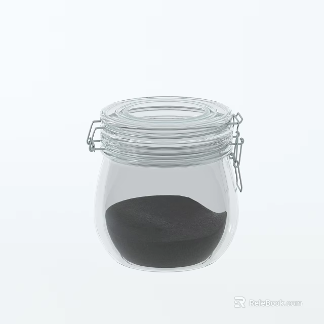 Transparent Glass Spice Jar With Metal Clasp Lid Containing Black Powder 3d model 