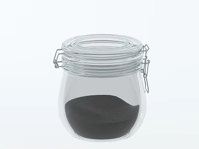 Transparent Glass Spice Jar With Metal Clasp Lid Containing Black Powder 3d model