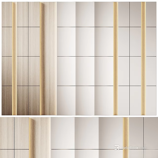 Modern Interior Wall Design With Light Wood Panels And White Geometric Patterns 3d model