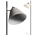 Modern Floor Lamp With Black Metal Frame And Grey Fabric Conical Shade