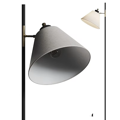 Modern Floor Lamp With Black Metal Frame And Grey Fabric Conical Shade 3d model