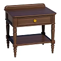 Dark Brown Wooden Bedside Table With Drawer Yellow Knob Lower Shelf And Decorative Legs