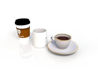 Essential Daily Life Items Including Coffee Paper Cup White Mug And Saucer 3d model