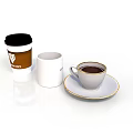 Essential Daily Life Items Including Coffee Paper Cup White Mug And Saucer