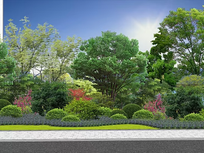 Diverse Plant Combination With Trees Shrubs And Colorful Flowering Plants In Garden Landscape 3d model
