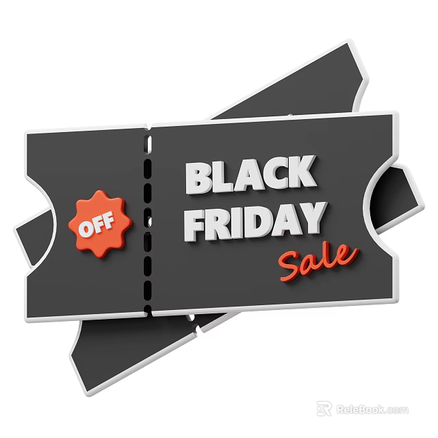 Decorative Ornament Set For Black Friday Sale With Ticket And OFF Tag Design 3d model 