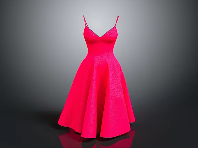 Pink Sleeveless Evening Dress With Spaghetti Straps And Flared Skirt 3d model