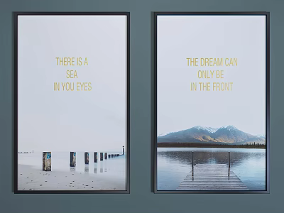 Two Landscape Paintings With Sea Pier Mountains Lake And Inspirational Text 3d model