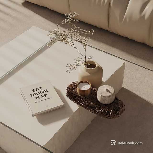 Modern Decorative Ornaments Set With Vase Dried Flowers Candles And Book On Coffee Table 3d model 