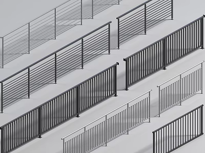 Modern Metal Fences With Various Vertical And Horizontal Bar Designs For Outdoor Use 3d model