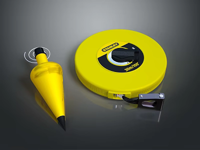 Yellow Stanley Tape Measure And Plumb Bob Combination Tool For Accurate Measurements 3d model