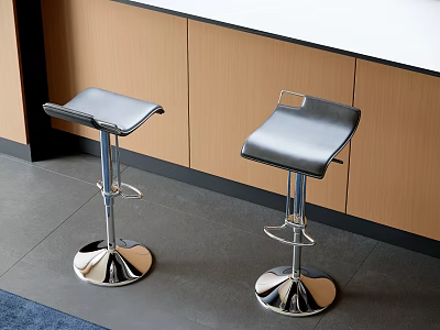 Modern Adjustable Bar Stools With Metal Base In Kitchen With Wooden Cabinets 3d model