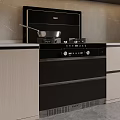 Modern Kitchen Design With Black Integrated Stove Cabinet And Frying Pan