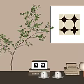 Tabletop Decorative Ornament Set With Clear Vase Green Branch Books Lamp And Geometric Wall Art