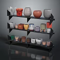 Decorative Flower Pots On Multi tiered Shelf With Various Colors And Shapes