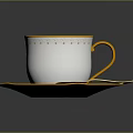 White Teacup With Gold Rim And Decorations On Matching Saucer With Gold Spoon