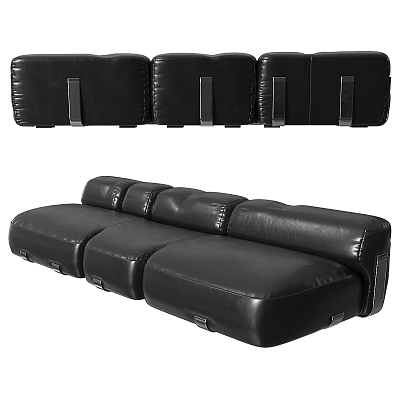 Black Leather Three Seater Sofa With Modern Modular Design And Comfortable Seats 3d model