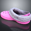 Pink Crocs Slippers With Holes Gray Fuzzy Collar And Soft Interior