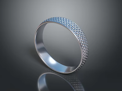 Silver Ring With Diamond Pattern Smooth Surface And Shiny Reflective Finish 3d model
