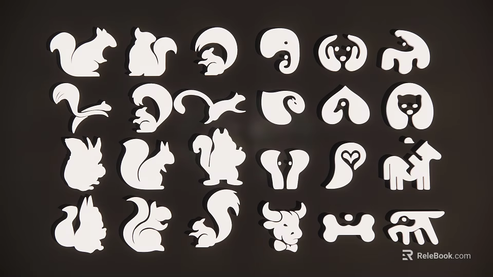 White Silhouette Animal Wall Decor With Various Animal Shapes For Home Decoration 3d model 