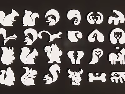 White Silhouette Animal Wall Decor With Various Animal Shapes For Home Decoration 3d model