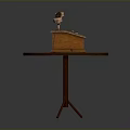 Vintage Wooden Telephone Placed On Round Wooden Table With Rotary Dial