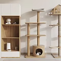 Wooden Cat Tree With Multi Level Platforms House Shaped Design And Cave