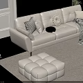 White Sofa and Coffee Table Set with Pillows Throw Blanket Wall Art Snowy Window View 3d model