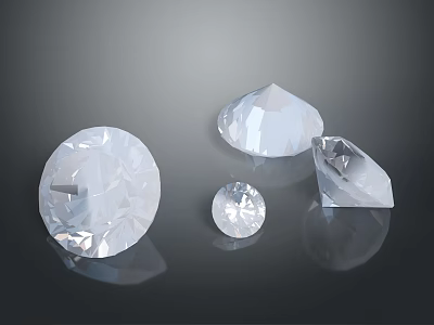 Transparent Diamonds In Various Shapes And Sizes On Black Background With Reflections 3d model