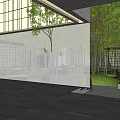 Modern Garden Landscape With Glass Curtain Walls Trees And Open Courtyard Paving