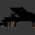 Black Grand Piano With Illuminated Interior And Matching Bench For Home Decor