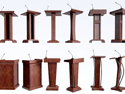 Various Designed Wooden Functional Desks With Classic And Modern Podium Styles 3d model