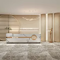 Elegant Modern Reception Desk With Marble Surface Circular Wall Design And Columns
