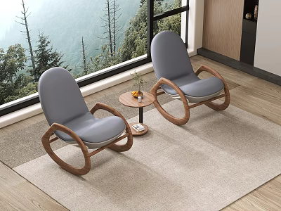 Indoor Gray Leisure Chairs With Wooden Frame On Rug Near Window And Natural View 3d model