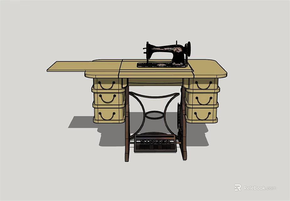 Heavy Duty Industrial Sewing Machine Worktable With Drawers And Extension Tabletop 3d model 