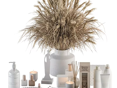 Premium Daily Cleaning Products With Hand Soap Bottles Candles Fragrance Diffusers And Dried Plants 3d model